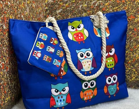 Indi textile Blue Owl canvas bag