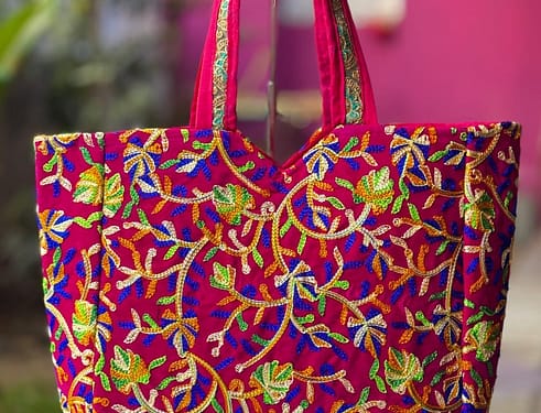 *Antique Rajasthani bag*  Beautiful kadi work canvas fabric single partition zip closure