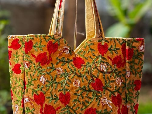 *Antique Rajasthani bag* Beautiful elephant print and kadi work canvas fabric single partition zip closure