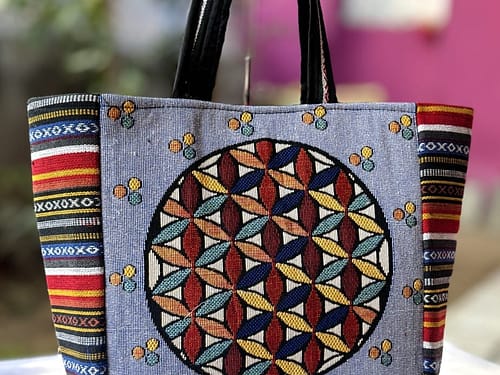 *Antique Rajasthani bag* Beautiful kadi work canvas fabric single partition zip closure