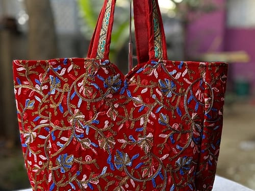 *Antique Rajasthani bag* Beautiful elephant print and kadi work canvas fabric single partition zip closure