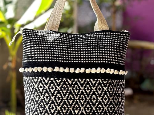 *Antique Rajasthani bag* Beautiful print and kadi work canvas fabric single partition zip closure